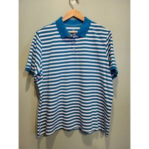New Lands End Aqua Stripe Polo Shirt Womens 1X